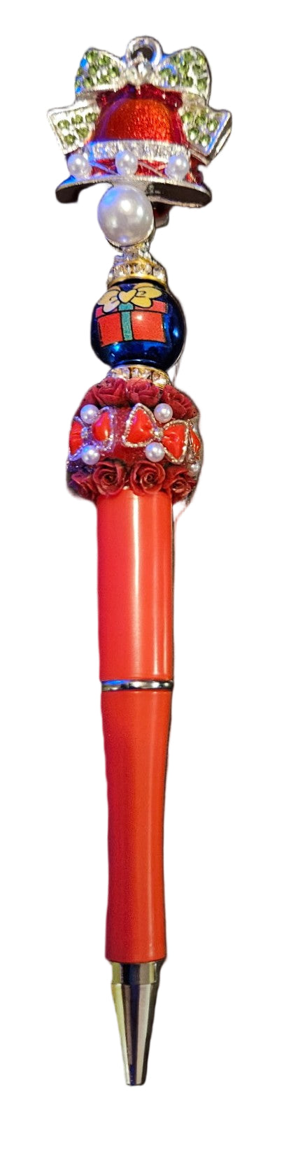 Decorative pen with bell and red with silver accents.