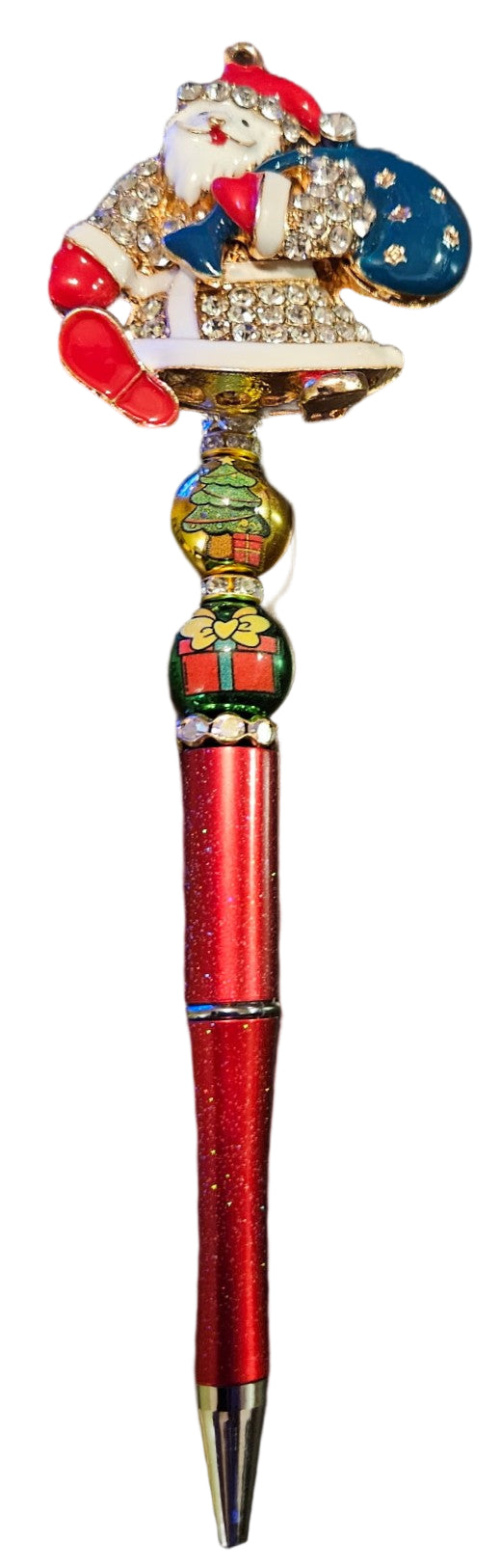Decorative pen with a Santa Claus design with a red base.