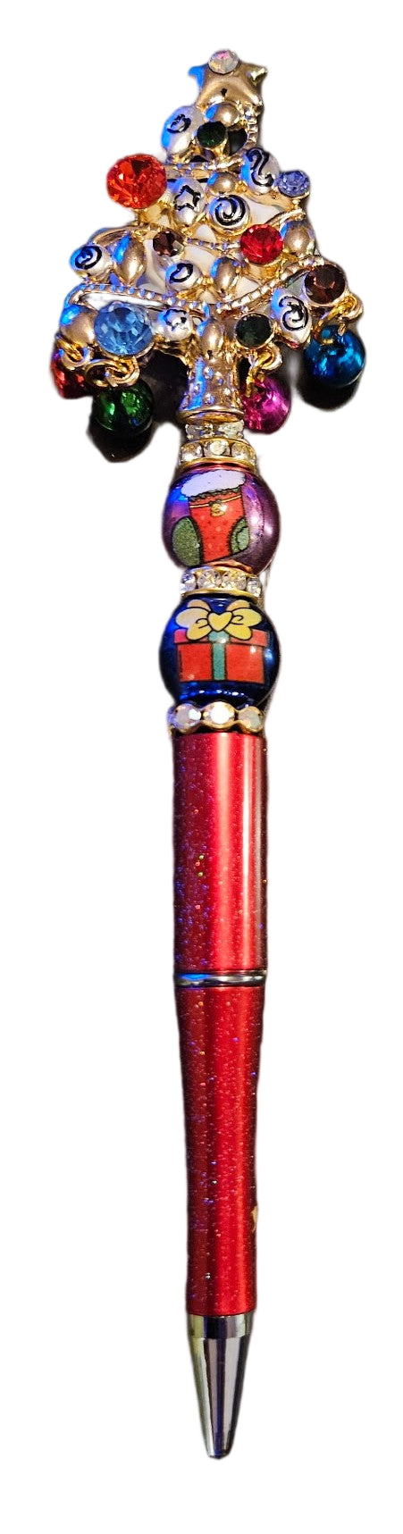 Decorative pen with a tree top and a red body. 